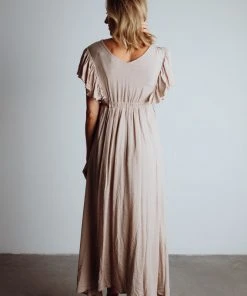 BB Custom Jennifer Deep V Maxi Dress | Sand