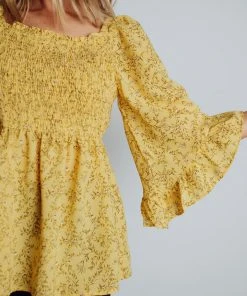 HAY Julia Smocked Top | Yellow Floral Bump Friendly