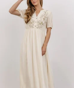 POL Dresses Maven Embroidered Midi Dress | Vintage Cream
