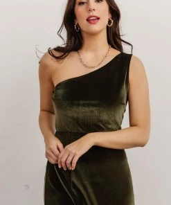 BB Custom Tatiana Velvet One Shoulder Maxi Dress | Olive Dresses 12 BB Custom Tatiana Velvet One Shoulder Maxi Dress | Olive Dresses