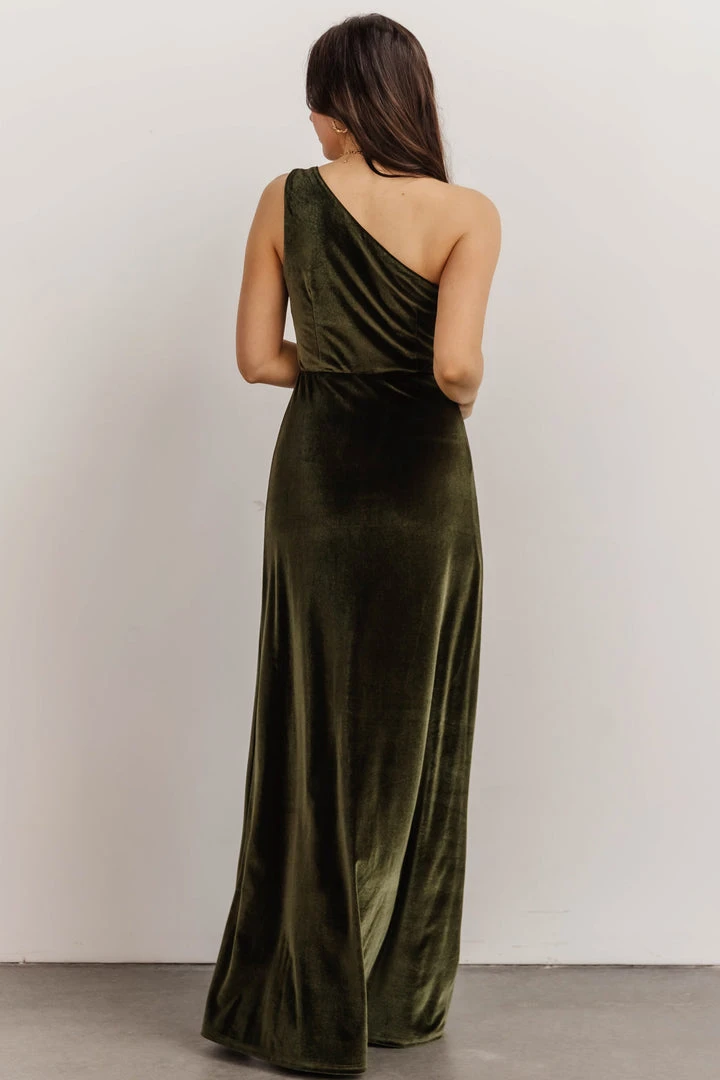 BB Custom Tatiana Velvet One Shoulder Maxi Dress | Olive Dresses 7 BB Custom Tatiana Velvet One Shoulder Maxi Dress | Olive Dresses