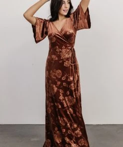 BB Custom Danielle Embossed Velvet Maxi Dress | Bronze