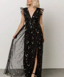 Soi Dresses Nova Shimmer Maxi Dress | Black + Gold