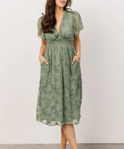 RR June Smocked Midi Dress | Green Dresses