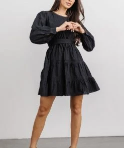 IL Keri Long Sleeve Short Dress | Black