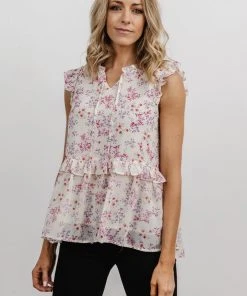 HAY Blossom Ruffle Top | Ivory Multi Floral Vacation