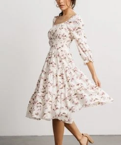 BB Custom Dresses Marta Smocked Midi Dress | Berry Floral