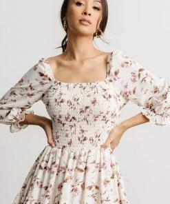 BB Custom Dresses Marta Smocked Midi Dress | Berry Floral