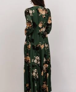 SL Margot Tiered Maxi Dress | Green Floral Dresses