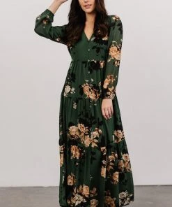 SL Margot Tiered Maxi Dress | Green Floral Dresses