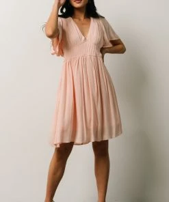 IL Fiona Pintuck Pleat Mini Dress | Peach Dresses
