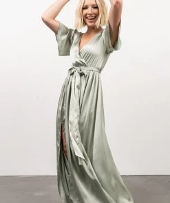 BB Custom Sicily Satin Maxi Dress | Sage
