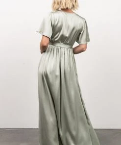 BB Custom Sicily Satin Maxi Dress | Sage