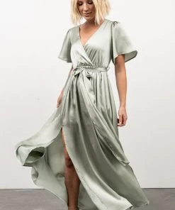 BB Custom Sicily Satin Maxi Dress | Sage