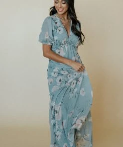 BB Custom Santorini Maxi Dress | Blue Floral Dresses