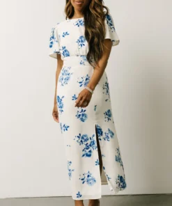 SL Eleanor Midi Dress | Cream + Blue Floral