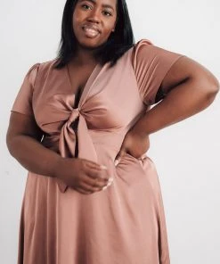 JH Poppy Satin Midi Dress | Rosy Brown