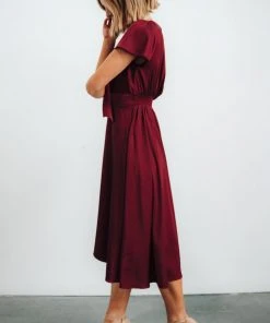 JH Poppy Satin Midi Dress | Wine