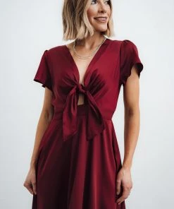 JH Poppy Satin Midi Dress | Wine