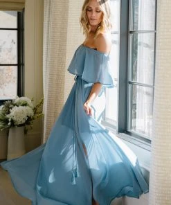 BB Custom Victoria Off Shoulder Maxi Dress | Light Blue