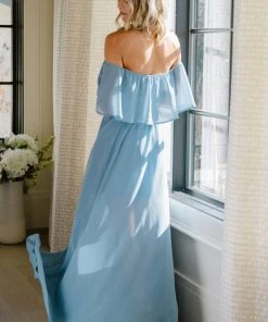 BB Custom Victoria Off Shoulder Maxi Dress | Light Blue
