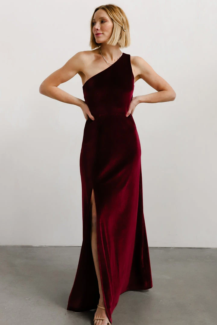 BB Custom Tatiana Velvet One Shoulder Maxi Dress | Merlot Dresses 5 BB Custom Tatiana Velvet One Shoulder Maxi Dress | Merlot Dresses