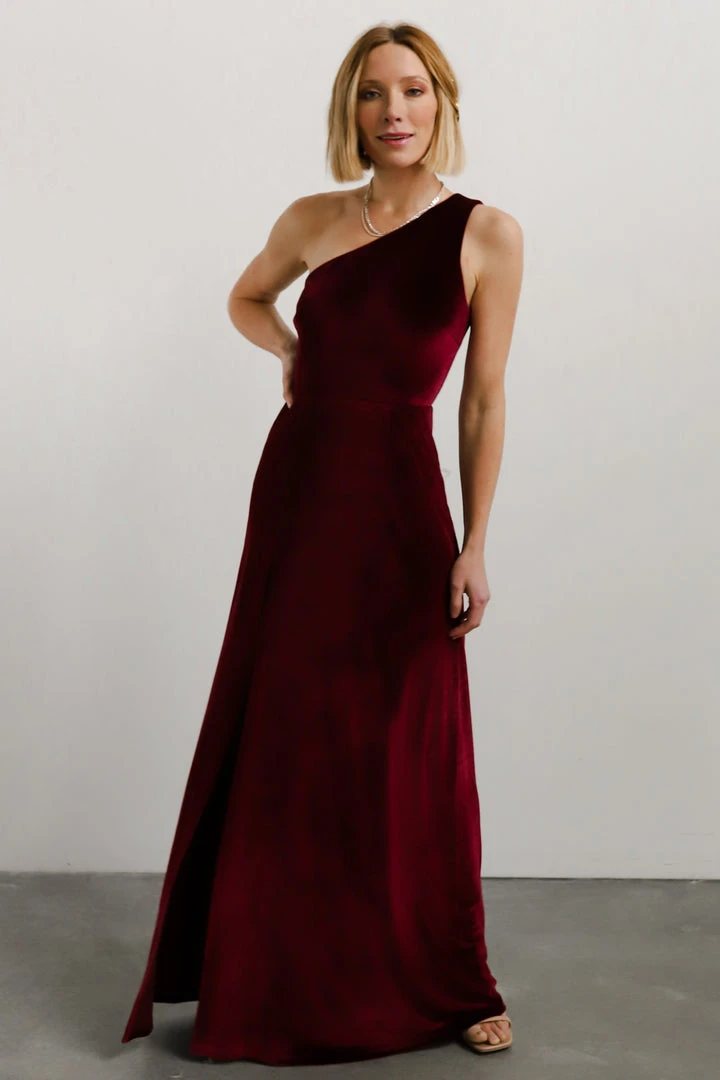 BB Custom Tatiana Velvet One Shoulder Maxi Dress | Merlot Dresses 9 BB Custom Tatiana Velvet One Shoulder Maxi Dress | Merlot Dresses