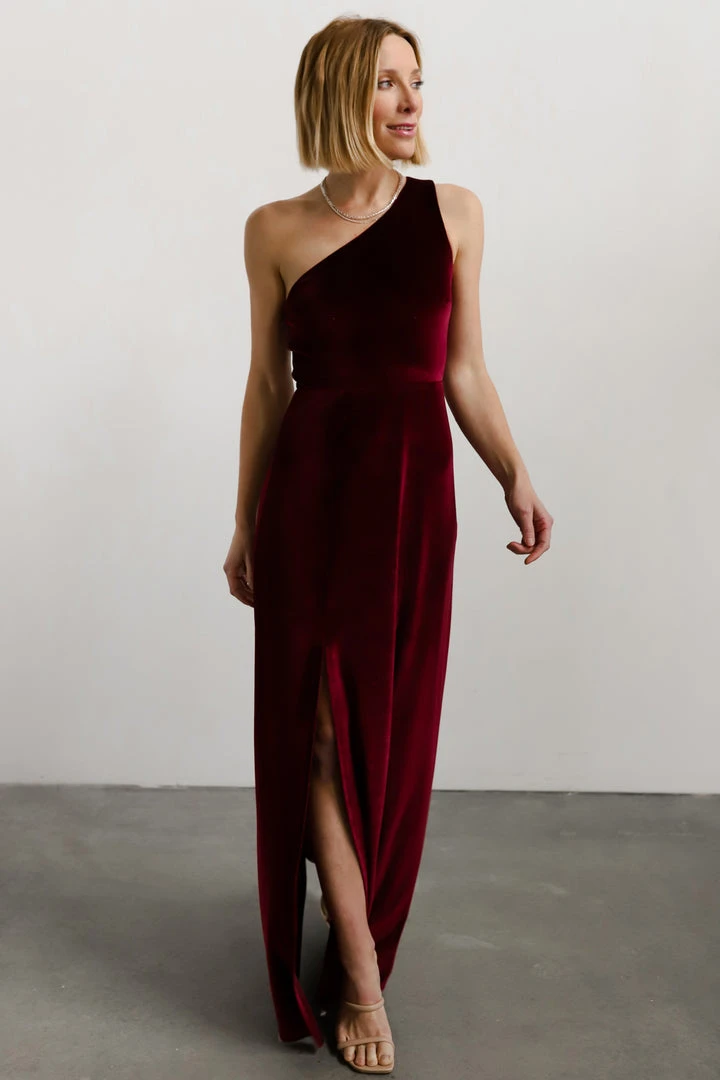 BB Custom Tatiana Velvet One Shoulder Maxi Dress | Merlot Dresses 14 BB Custom Tatiana Velvet One Shoulder Maxi Dress | Merlot Dresses