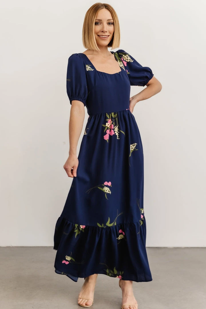 SL Abby Square Neck Maxi Dress | Navy Blue Floral SL Abby Square Neck Maxi Dress | Navy Blue Floral