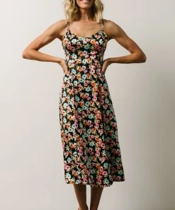 Agnes Slip Midi Dress | Black Multi Floral 12 Agnes Slip Midi Dress | Black Multi Floral