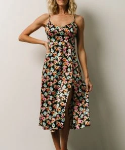 Agnes Slip Midi Dress | Black Multi Floral