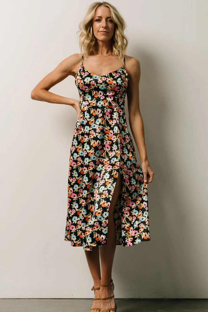 Agnes Slip Midi Dress | Black Multi Floral 1 Agnes Slip Midi Dress | Black Multi Floral