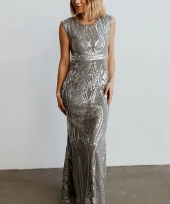 RR Alessia Sequin Gown | Pewter Dresses