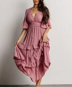 FT Alta Tiered Maxi Dress | Dusty Mauve Dresses