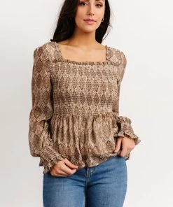 IL Alvina Smocked Top | Brown Multi Print