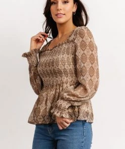 IL Alvina Smocked Top | Brown Multi Print