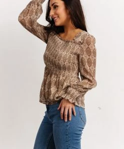 IL Alvina Smocked Top | Brown Multi Print