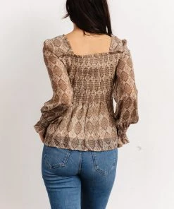 IL Alvina Smocked Top | Brown Multi Print
