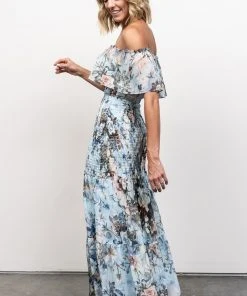 JH Amalfi Smocked Maxi Dress | Blue Floral Dresses