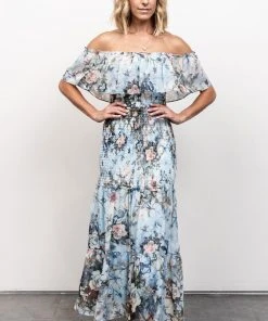 JH Amalfi Smocked Maxi Dress | Blue Floral Dresses