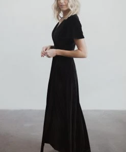 BB Custom Andi Ribbed Velvet Wrap Dress | Black