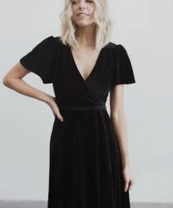 BB Custom Andi Ribbed Velvet Wrap Dress | Black