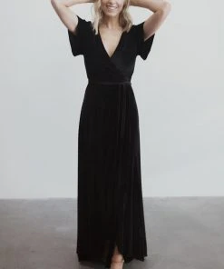 BB Custom Andi Ribbed Velvet Wrap Dress | Black