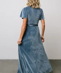 BB Custom Dresses Andi Ribbed Velvet Wrap Dress | Blue