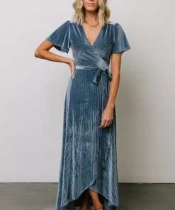 BB Custom Dresses Andi Ribbed Velvet Wrap Dress | Blue