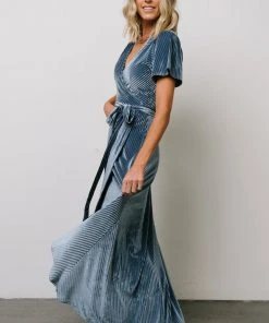 BB Custom Dresses Andi Ribbed Velvet Wrap Dress | Blue