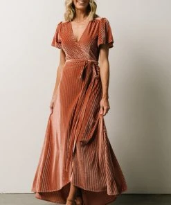 BB Custom Andi Ribbed Velvet Wrap Dress | Cherry Blossom