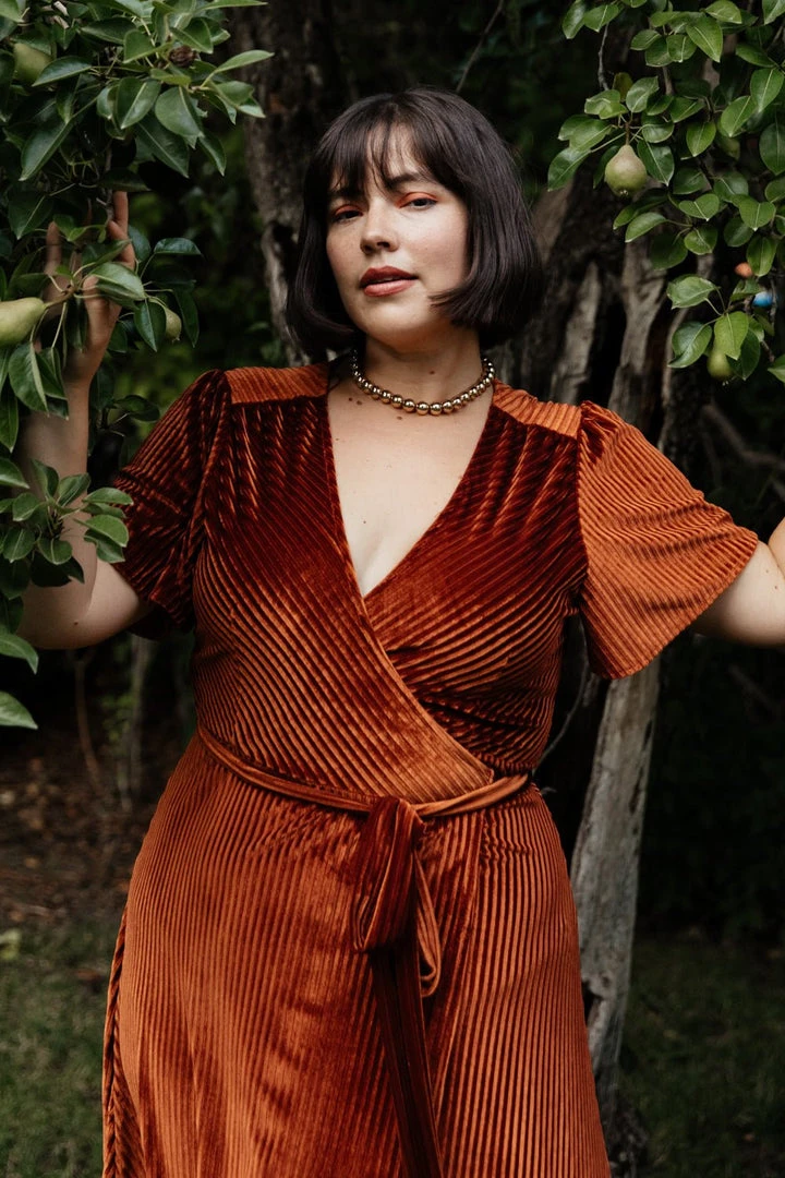 BB Custom Andi Ribbed Velvet Wrap Dress | Copper Dresses 3 BB Custom Andi Ribbed Velvet Wrap Dress | Copper Dresses