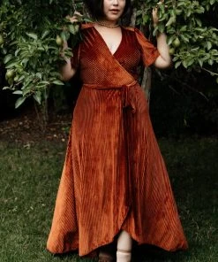 BB Custom Andi Ribbed Velvet Wrap Dress | Copper Dresses