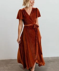 BB Custom Andi Ribbed Velvet Wrap Dress | Copper Dresses